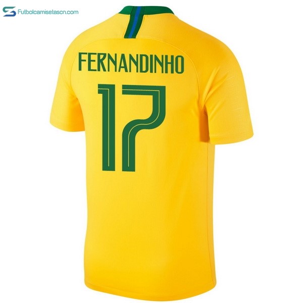 Camiseta Brasil 1ª Fernandinho 2018 Amarillo